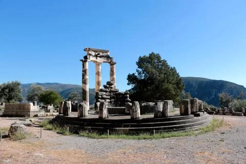 View of Temple of Athena Pronea Delphi Greece Stock Photos
