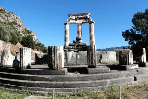 View of Temple of Athena Pronea Delphi Greece Stock Photos