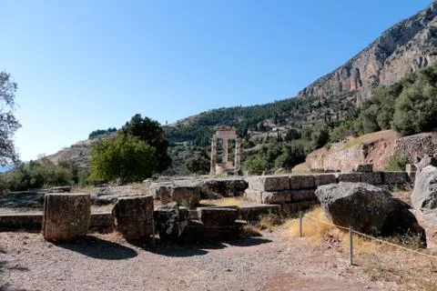 View of Temple of Athena Pronea Delphi Greece Stock Photos