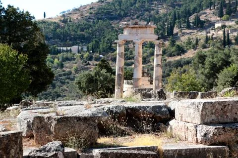 View of Temple of Athena Pronea Delphi Greece Stock Photos