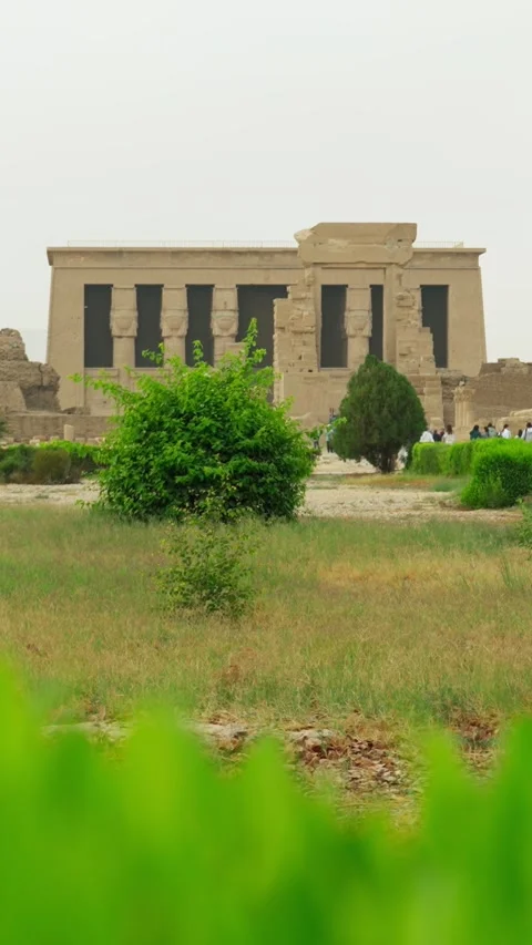View of the temple of Dendera or the Temple of Hathor in Egypt. Vertical video. Видео 334730770