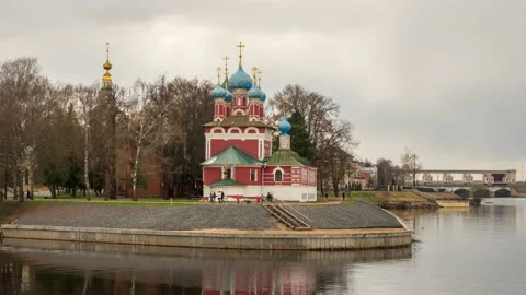 View of The temple of Dmitry on Blood in Uglich, Russia. Stock Footage 154736947