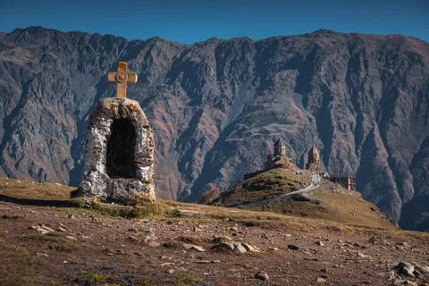 View of the temple in Kazbegi Stock Photos