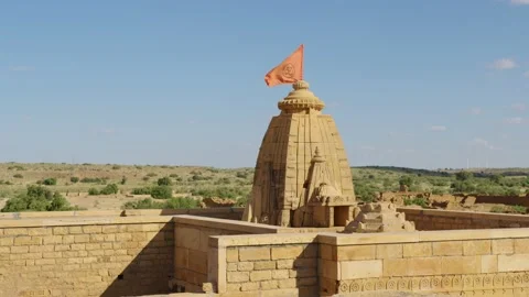 View of a temple made of sandstone at an abandoned village, rural temple Stock Footage 220901743