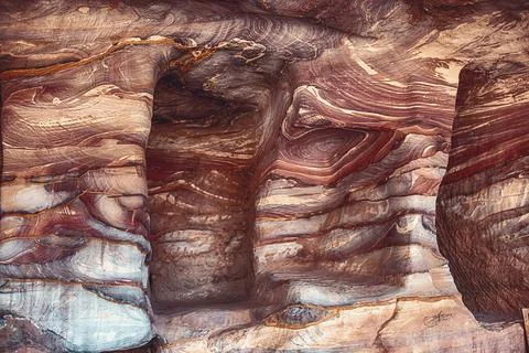 View of the temple premises from the inside in Petra, Jordan. Stock Photos