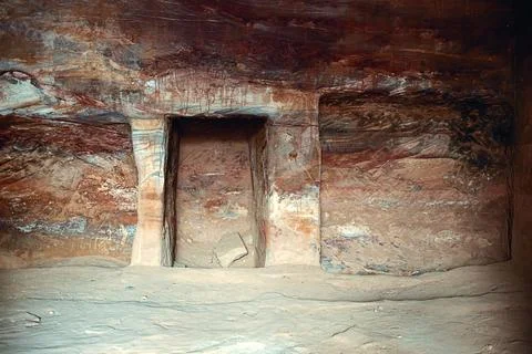 View of the temple premises from the inside in Petra, Jordan. Stock Photos
