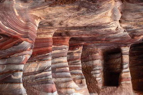 View of the temple premises from the inside in Petra, Jordan. Stock Photos