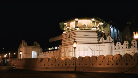 View Of The Temple Of The Sacred Tooth Relic At Night- Kandy, Sri Lanka. Stock Footage 172063560