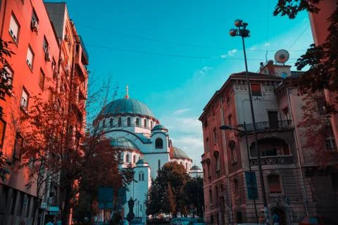 View of the Temple of Saint Sava in the direction of Svetog Save street. Belg Stock Photos
