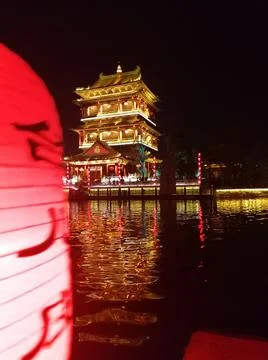 View on the temple with a side effect of lantern) Stock Photos