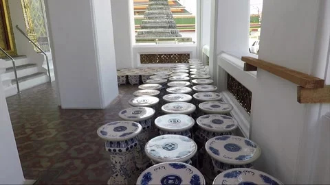 View From Temple Terrace, Buddhist Stupa, Wat Arun Temple, Bangkok, Thailand Stock Footage 291266517