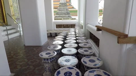 View From Temple Terrace, Buddhist Stupa, Wat Arun Temple, Bangkok, Thailand Vídeos de archivo 291266876