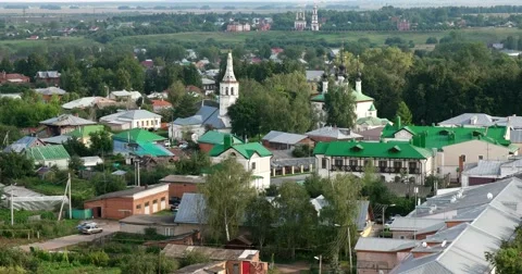 View of the temples and monasteries of Suzdal from the bell tower Stock Footage 66564950
