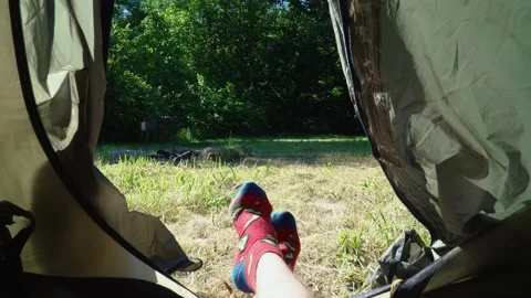 View from the tent on the forest Stock Footage 197543917