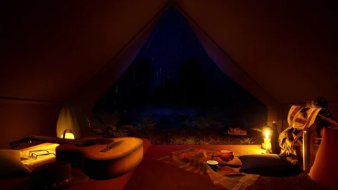 View from the tent in a heavy thunderstorm Stock Footage 230254672