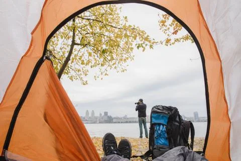 View from the tent with legs Stock Photos