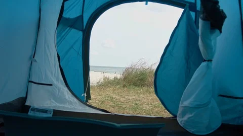 View from tent over the beach and coast Video stock 95080805