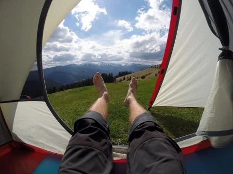 View from tent Foto stock