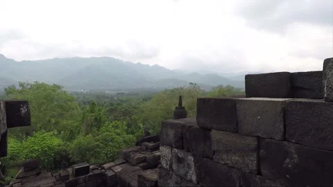 View from the terrace of the Borobudur Temple, Java, Indonesia Stock Footage 148998342