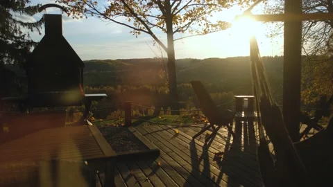 View from the terrace of the house on the sunset and autumn landscape Stock Footage 200820950