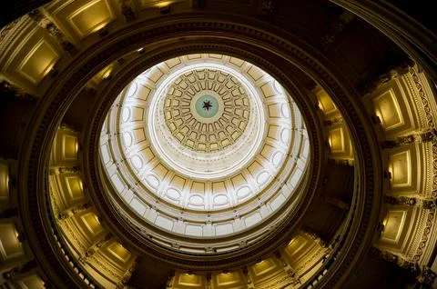 A view of the Texas State Capitol's ceiling from the inside in Austin, TX. Stock Photos