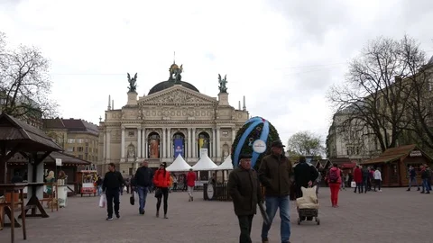 View of Theater of Opera and Ballet  in Lviv. Stock Footage 75284673