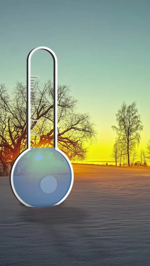 View of thermometer icon in snowy landscape in Latvia. Stock Footage 339902125