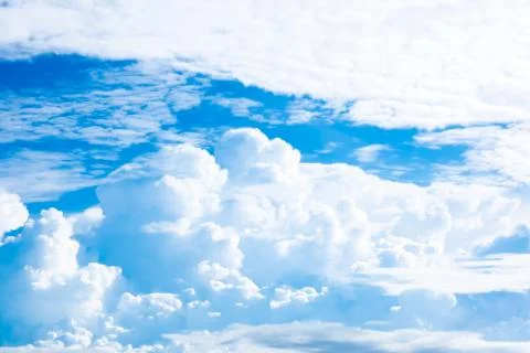 View of thick white cloud and blue sky pictures background and texture Stock Photos