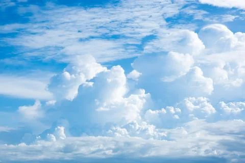 View of thick white cloud and blue sky pictures background and texture Stock Photos