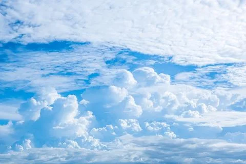 View of thick white cloud and blue sky pictures background and texture Stock Photos