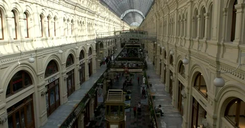 The view from the third floor to the shopping arcade, GUM, Moscow, Center Stock Footage 66193232
