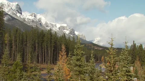 View of three sisters mountain in Canmore Stock Footage 54592886