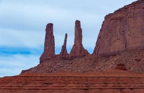 View of the Three Sisters red rocks In Monument Valley, Navajo Nation,  Ari.. 写真素材