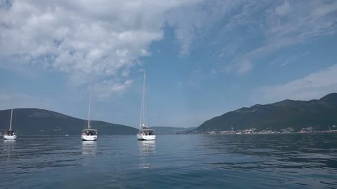 View on three yachts lined up on Adriatic sea Stock Footage 101659262