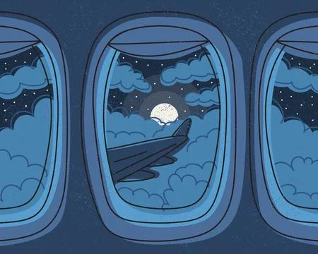 View through airplane window with aircraft wing Stock Illustration