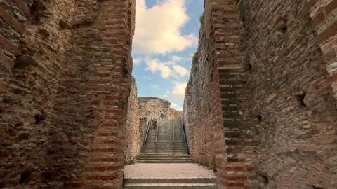 View through the arch of a roman mansion in Italy Stock Footage 241147464