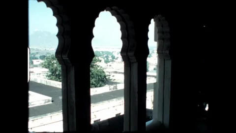 View Through Arched Windows of Palace Stock Footage 277976261