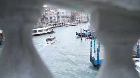 View through the balusters from the Rialto Bridge in Venice. Stock Footage 238739058
