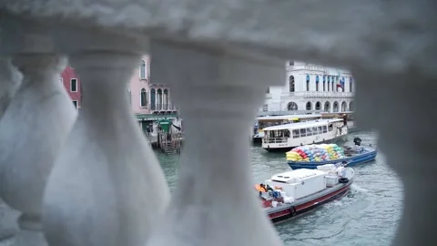 View through the balusters from the Rialto Bridge in Venice Stock Footage 238739064