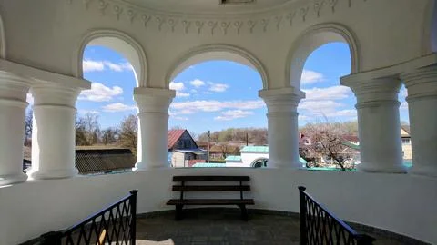 View through the baroque columns of the Nativity Cathedral in Kozelets, Ukraine Stock Photos