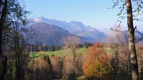 View through the big window, Hitlers Berghof, Obersalzberg, Berchtesgaden Stock Footage 97813247