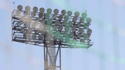 View through blurred goal net to stadium lights Stock Footage 73704711