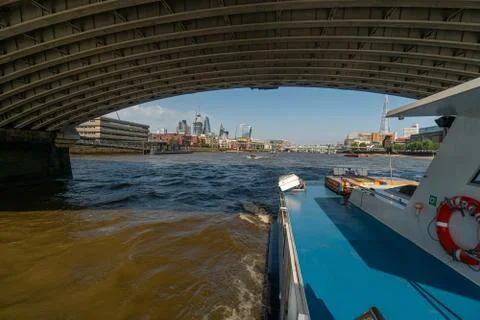 View through a bridge at river Thames in London Stock Photos