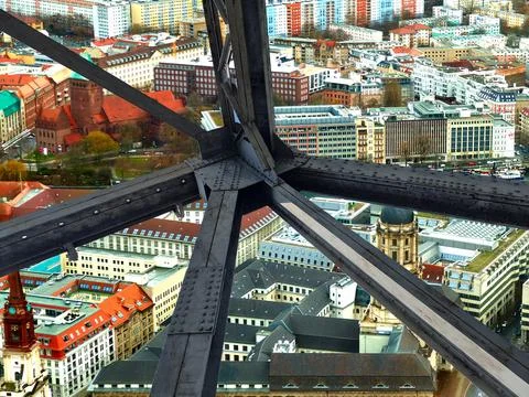 View through the bridge structure to the city of Berlin Stock Photos