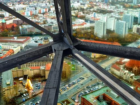 View through the bridge structure to the city of Berlin Stock Photos