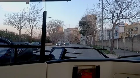 View Through Bus Windscreen To Car Traffic On The Road, Bari. Apulia - Italy Vídeo Stock 106350425