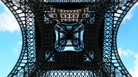 A view up through the center of the wrought-iron structure of the Eiffel Tower. Stock Footage 195098830