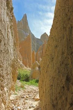 View through the clay cliffs in omarama, new zealand Stock Photos