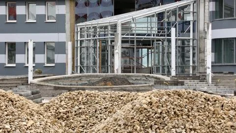 A View Through Construction: A Modern Building Takes Shape Stock Photos