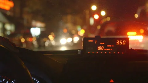 View through the dashboard of a New York City taxi at night Stock Footage 43797818